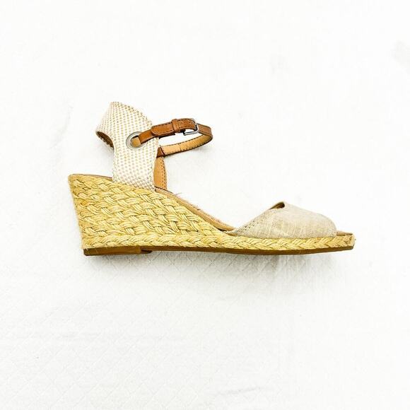 Lucky Brand Tan Brown Accent Wedge Straw Espadrille Slingback Sandal Size 10 - Picture 4 of 6